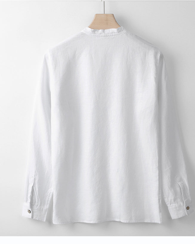 Chemise en lin blanc français col mao