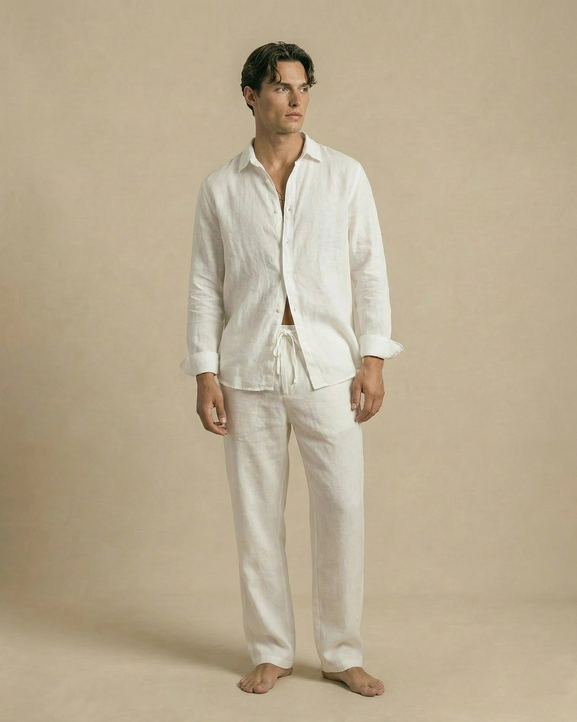 Chemise en lin et pantalon ensemble en lin homme