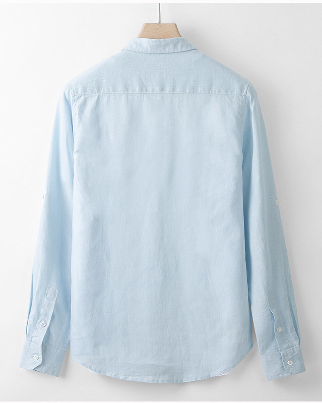 Chemise en pur lin bleu claire ciel homme