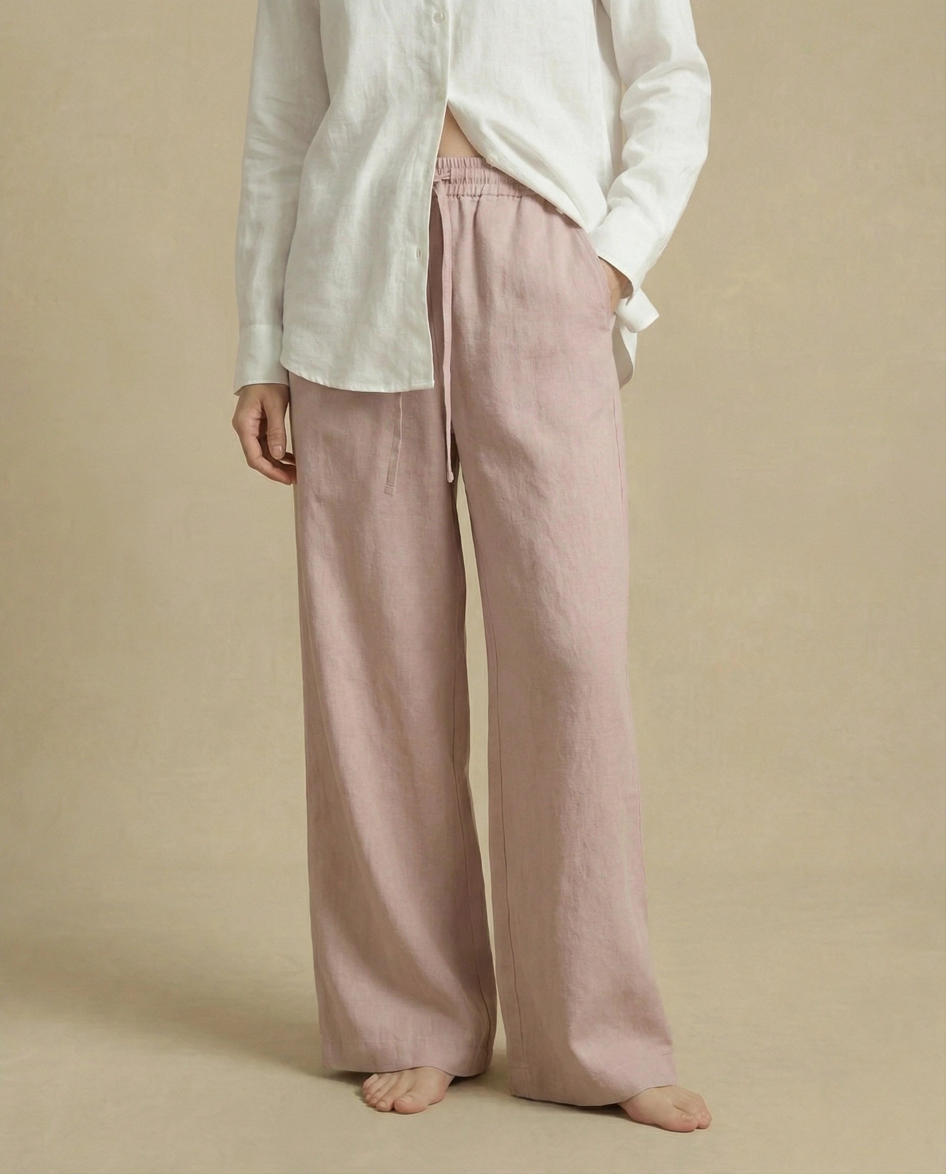 Pantalon en lin rose femme