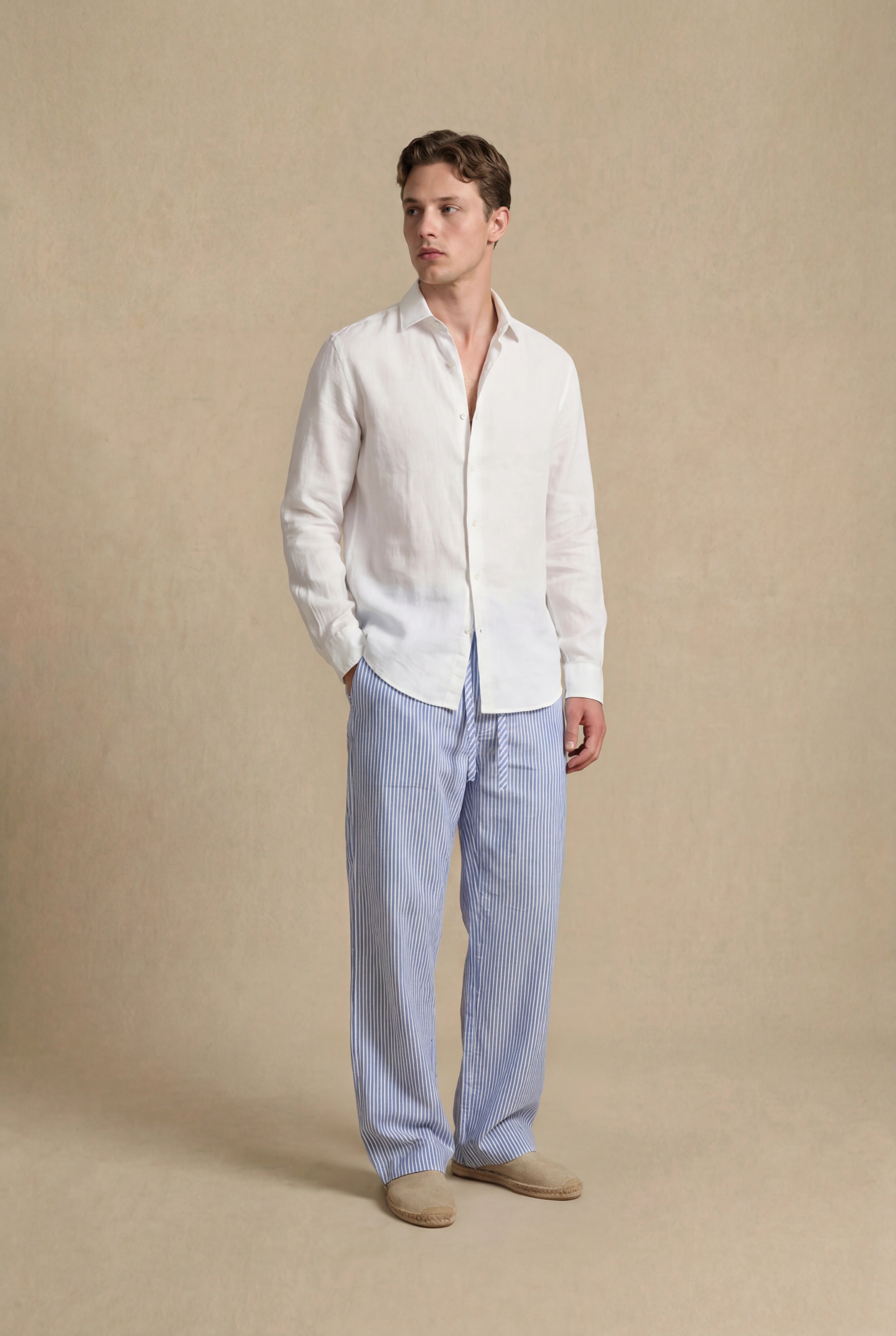 Pantalon homme coton a rayures rayé de face