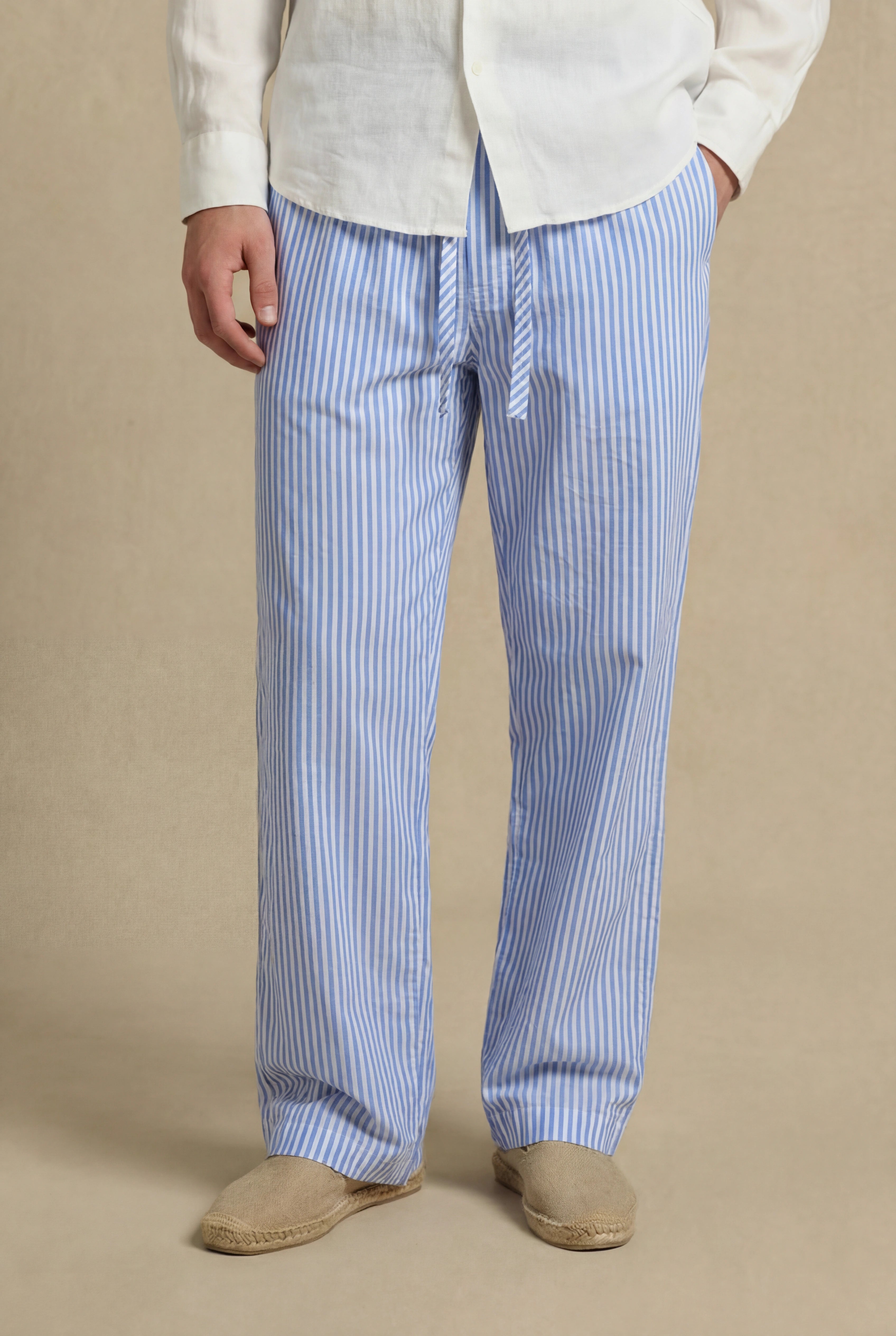 Pantalon homme coton a rayures rayé de face de face