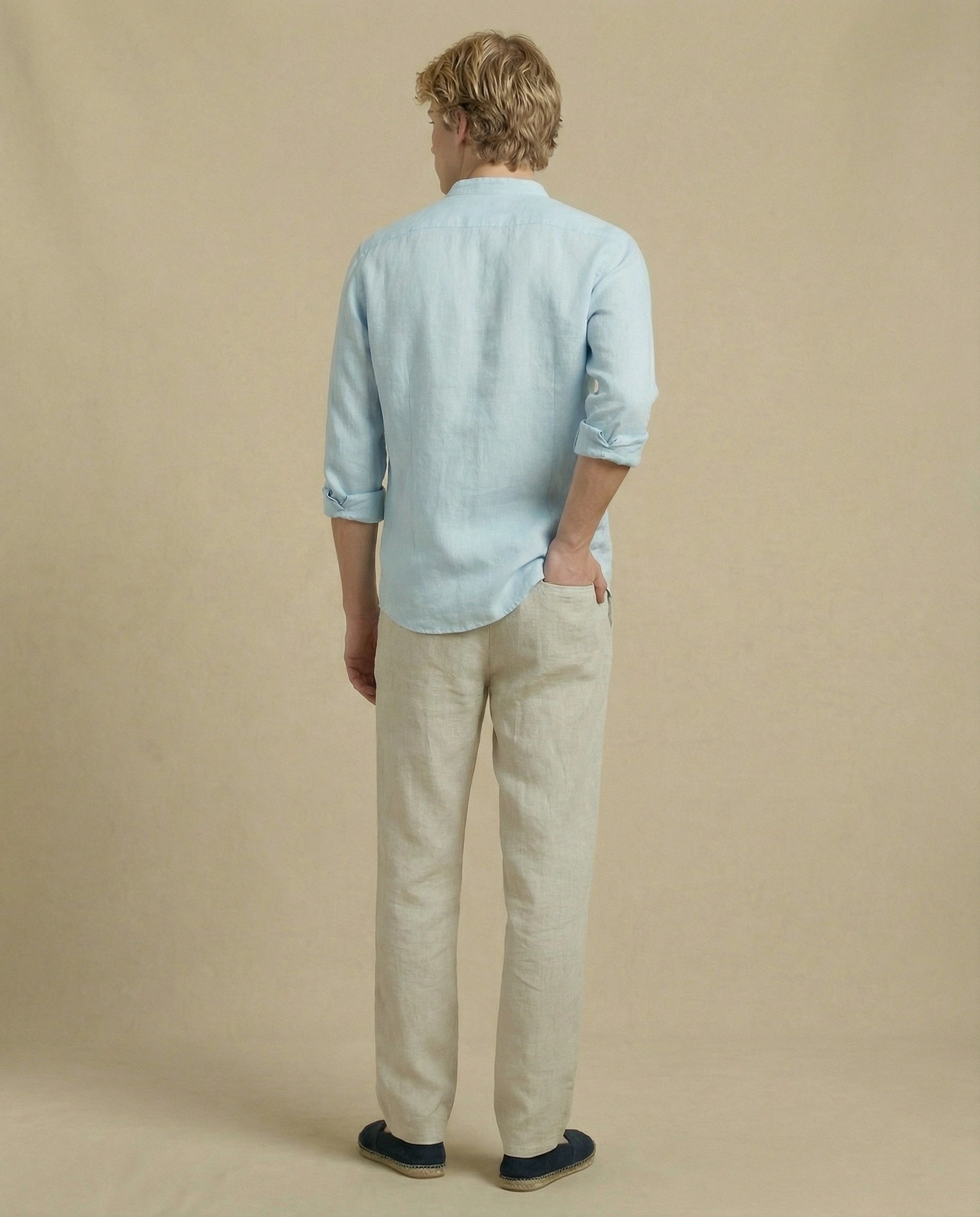 Pantalon lin beige pour homme coupe droite