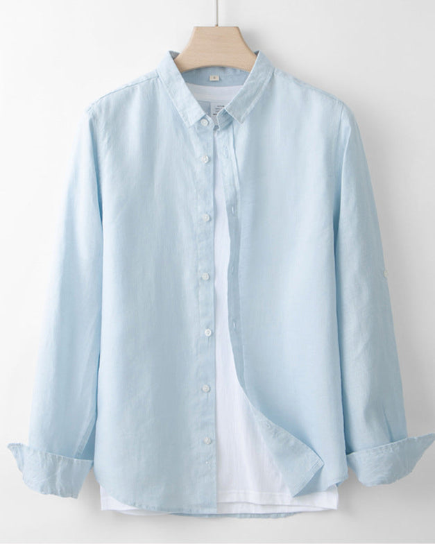 Chemise en lin bleu claire ciel homme