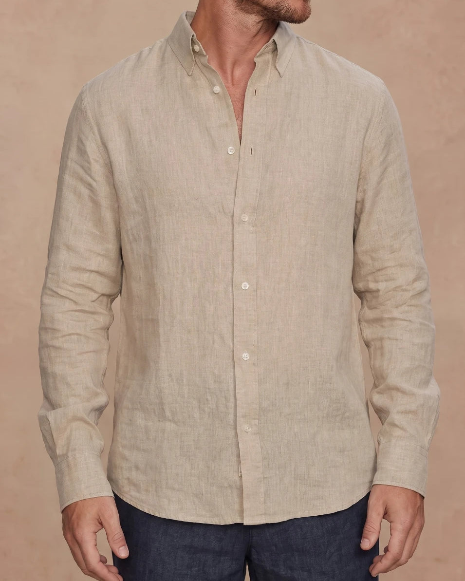 chemise beige lin homme