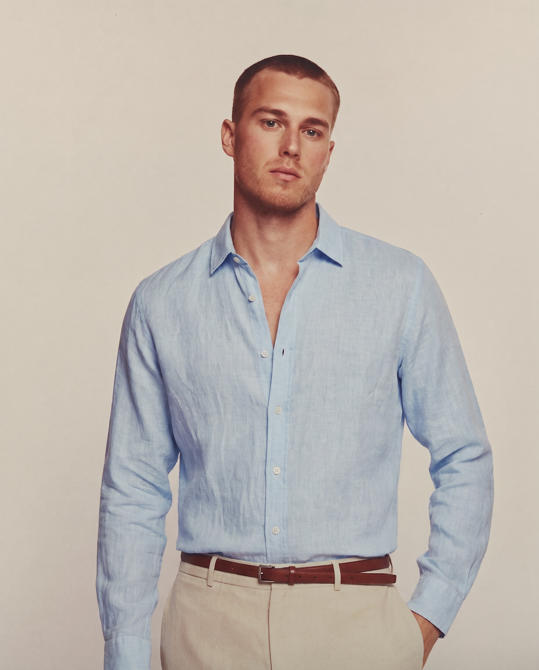 chemise bleu ciel lin homme