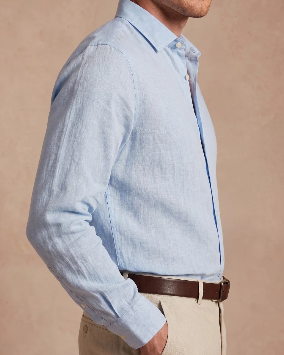 chemise bleu ciel lin homme