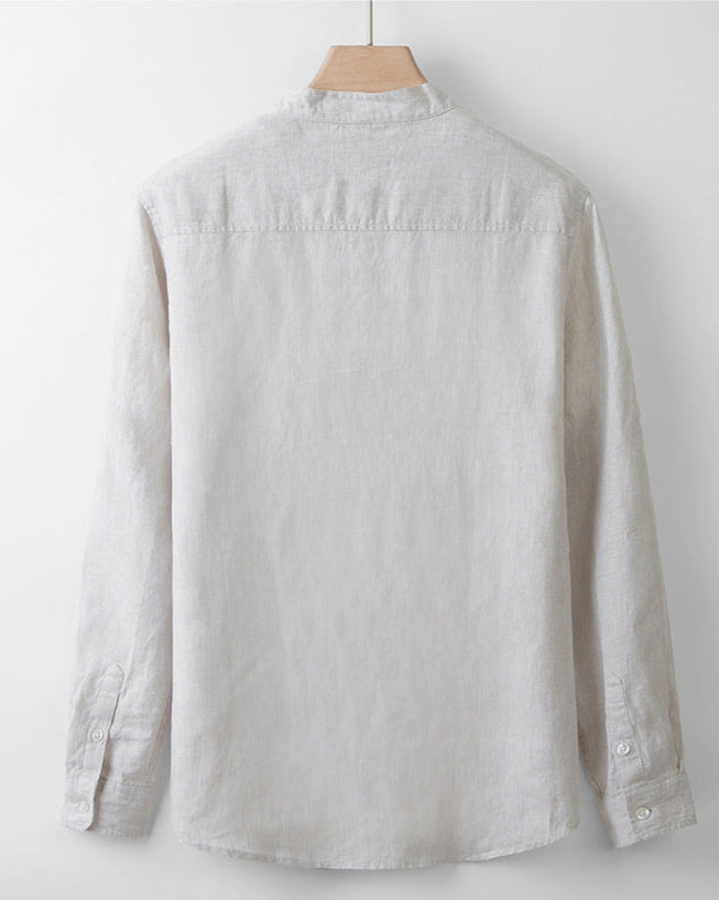 chemise en lin beige col mao pour homme