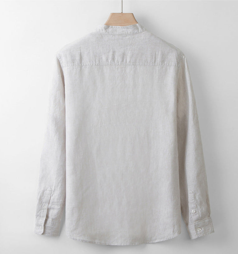 chemise en lin beige col mao pour homme