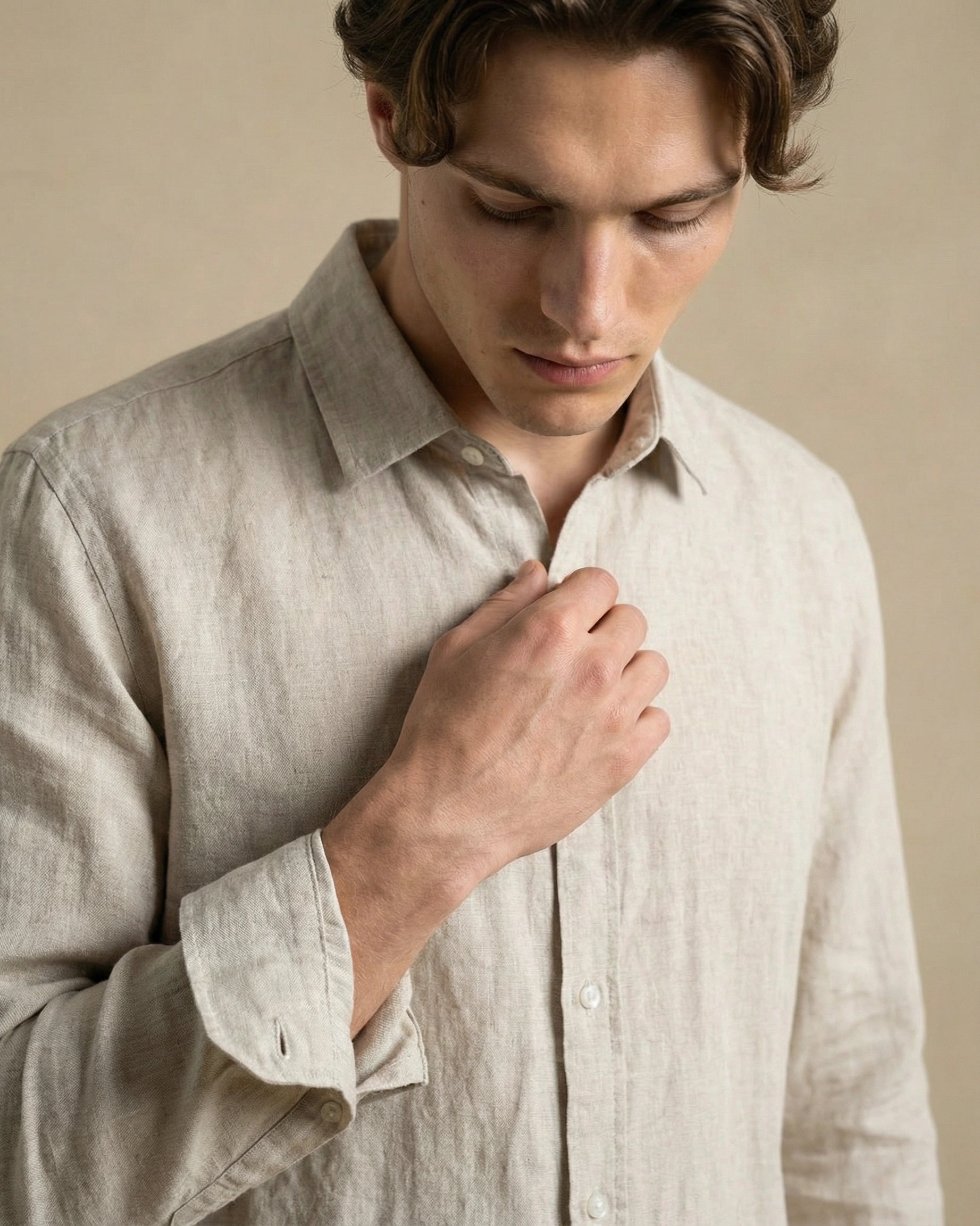 chemise en lin beige pour homme