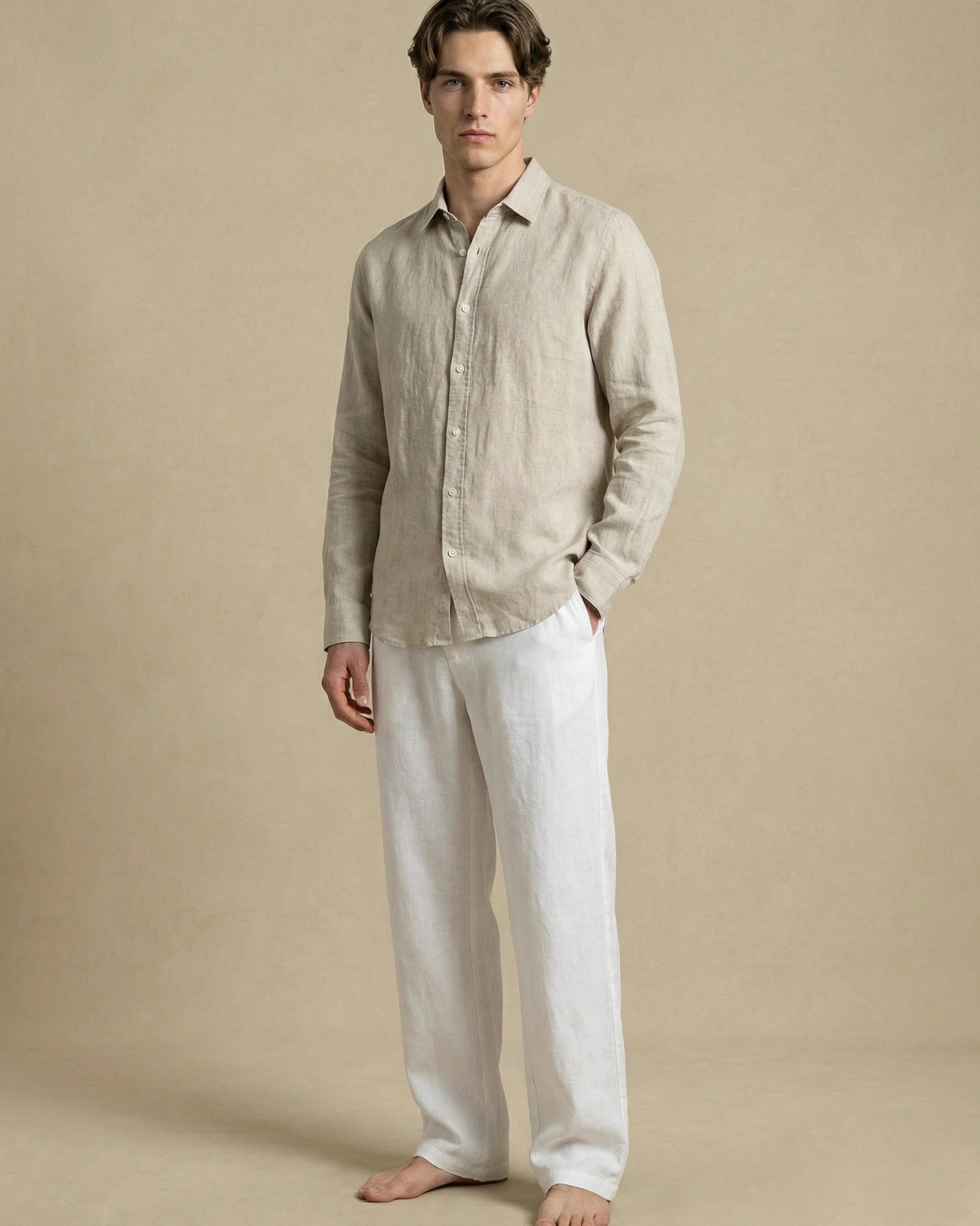 chemise en lin beige pour homme legere