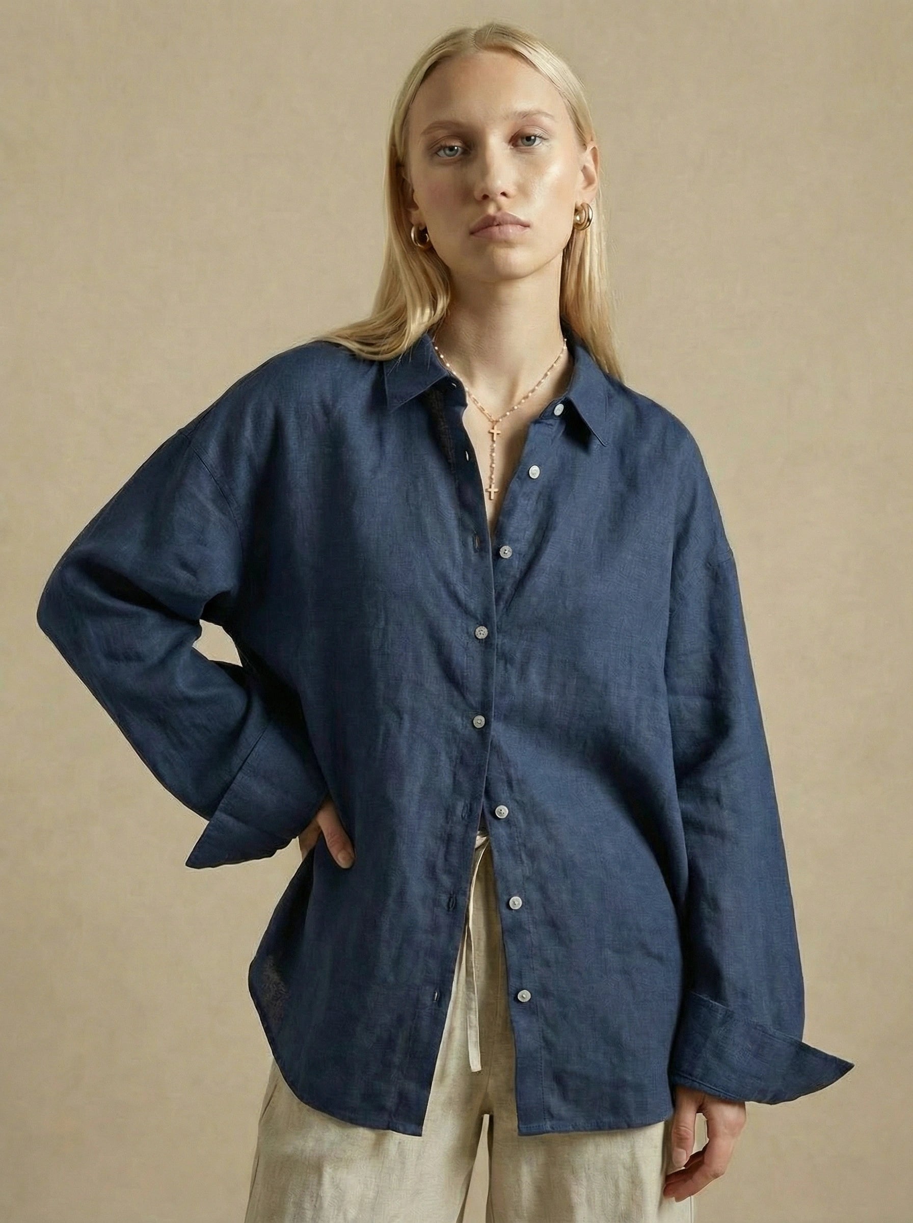chemise en lin bleu femme marine