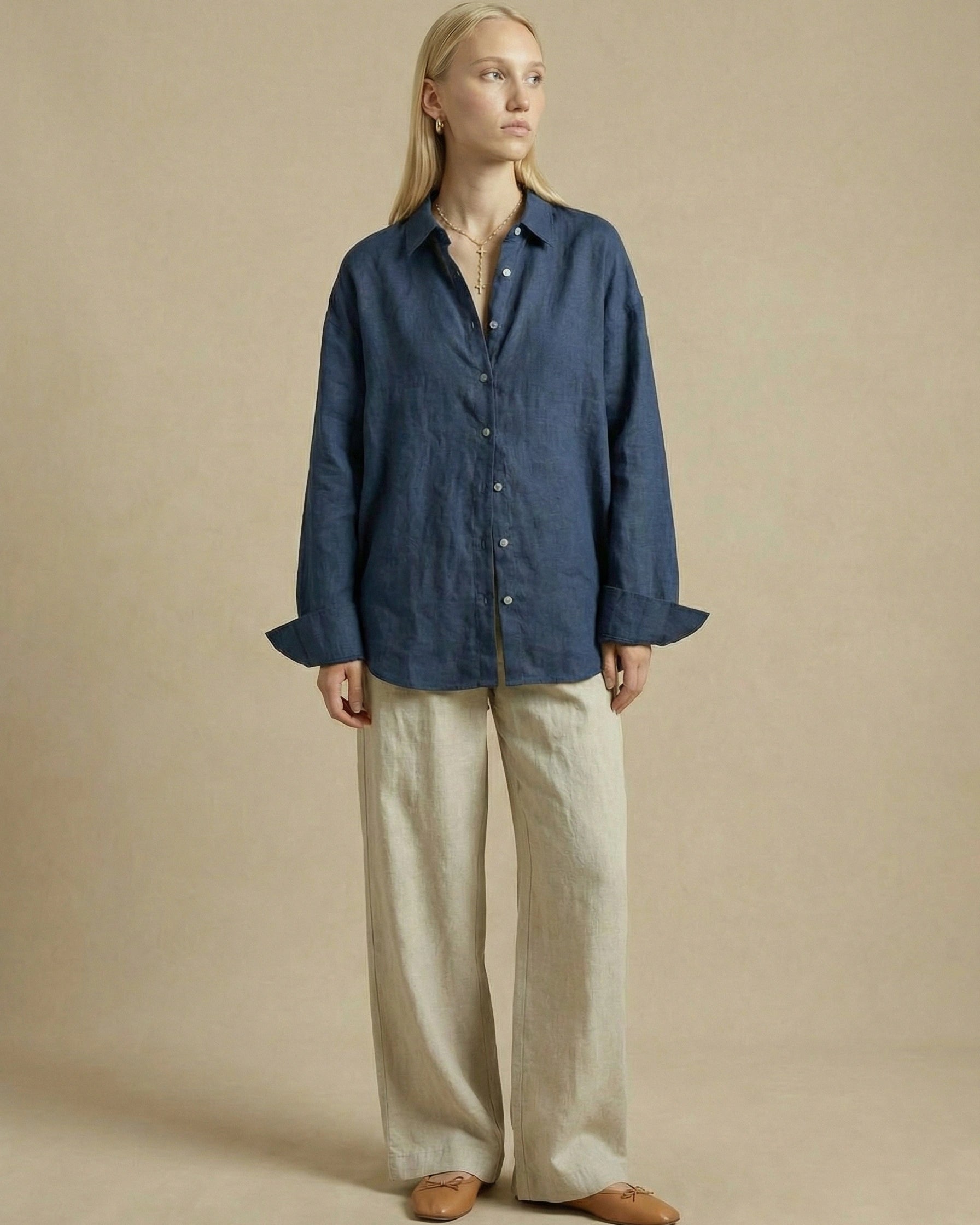 chemise en lin bleu femme marine