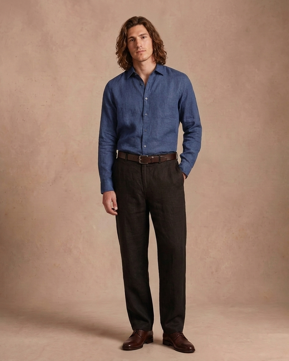 chemise en lin marine pour homme