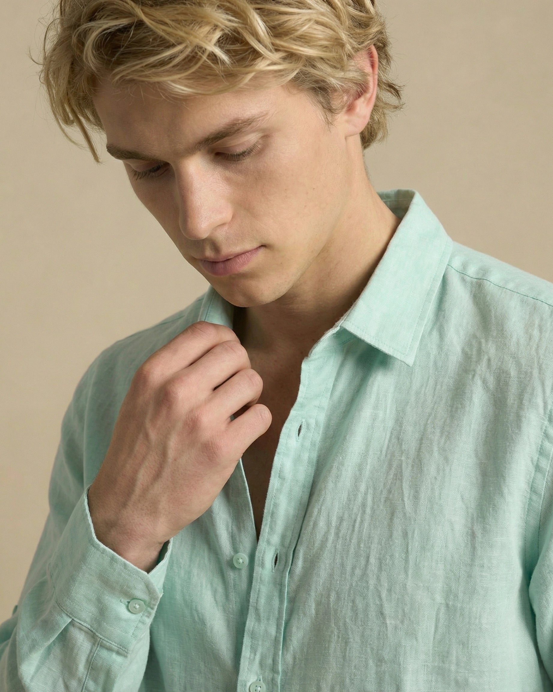 chemise en lin pour homme vert menthe clair
