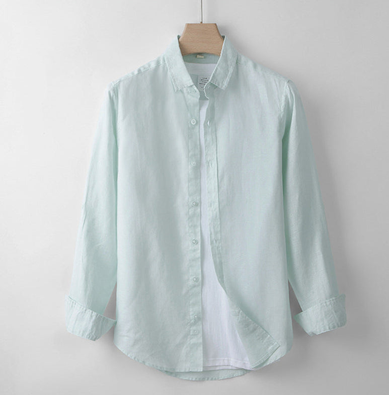 chemise en 100% lin vert clair menthe homme