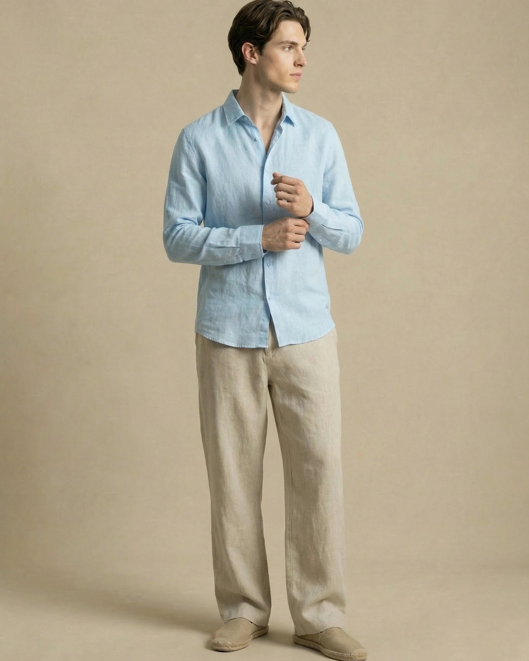 chemise lin bleue ciel homme