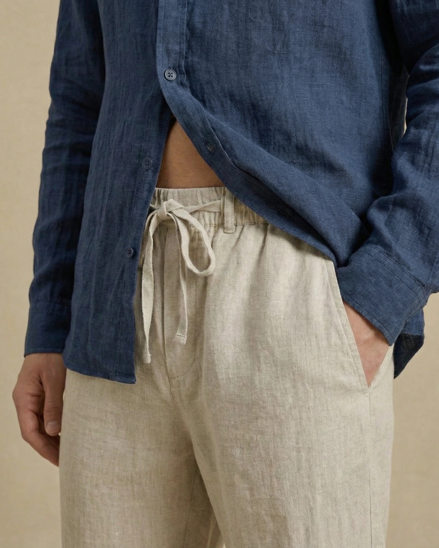 pantalon en lin beige homme coupe ample decontracte