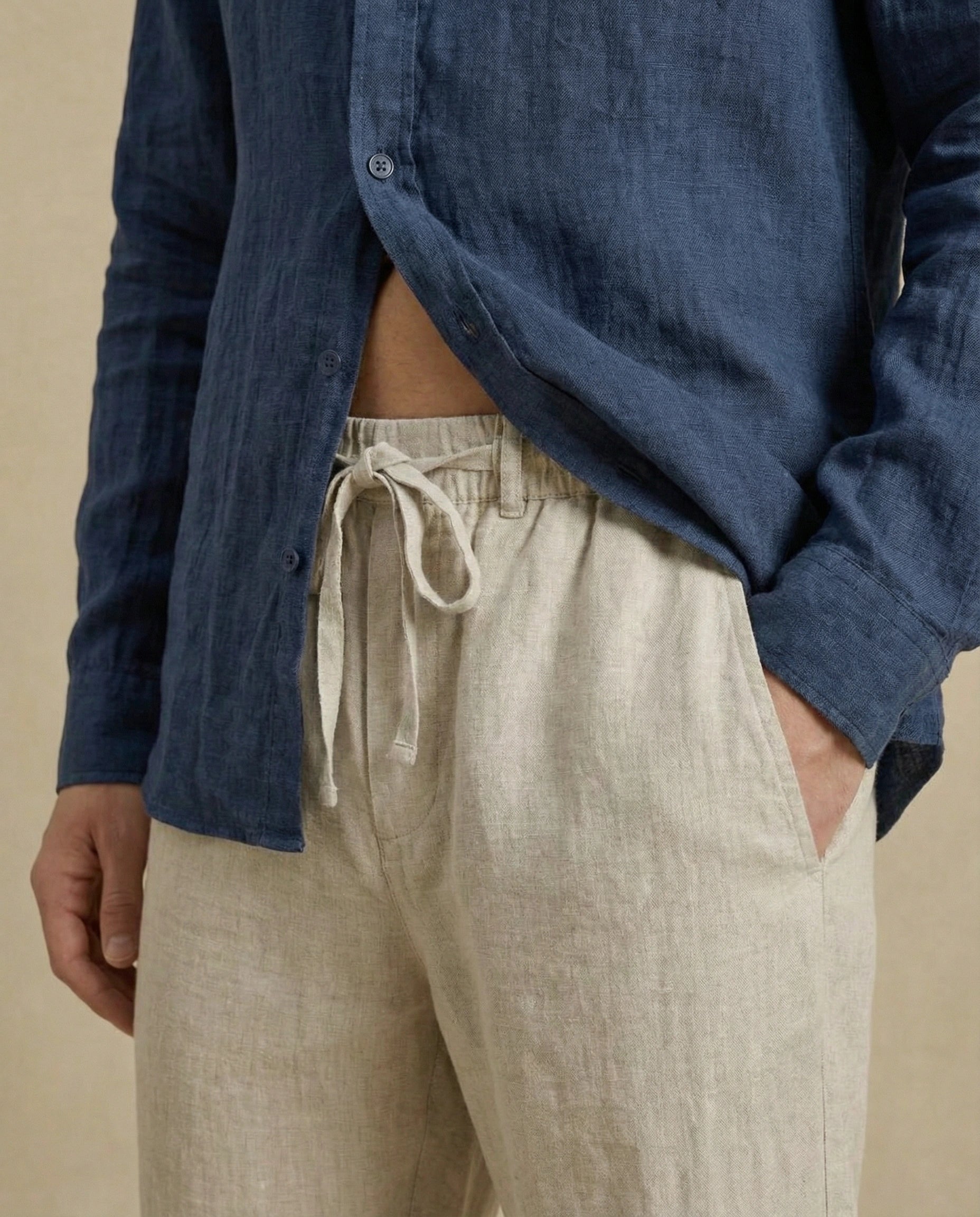 pantalon en lin beige homme ete