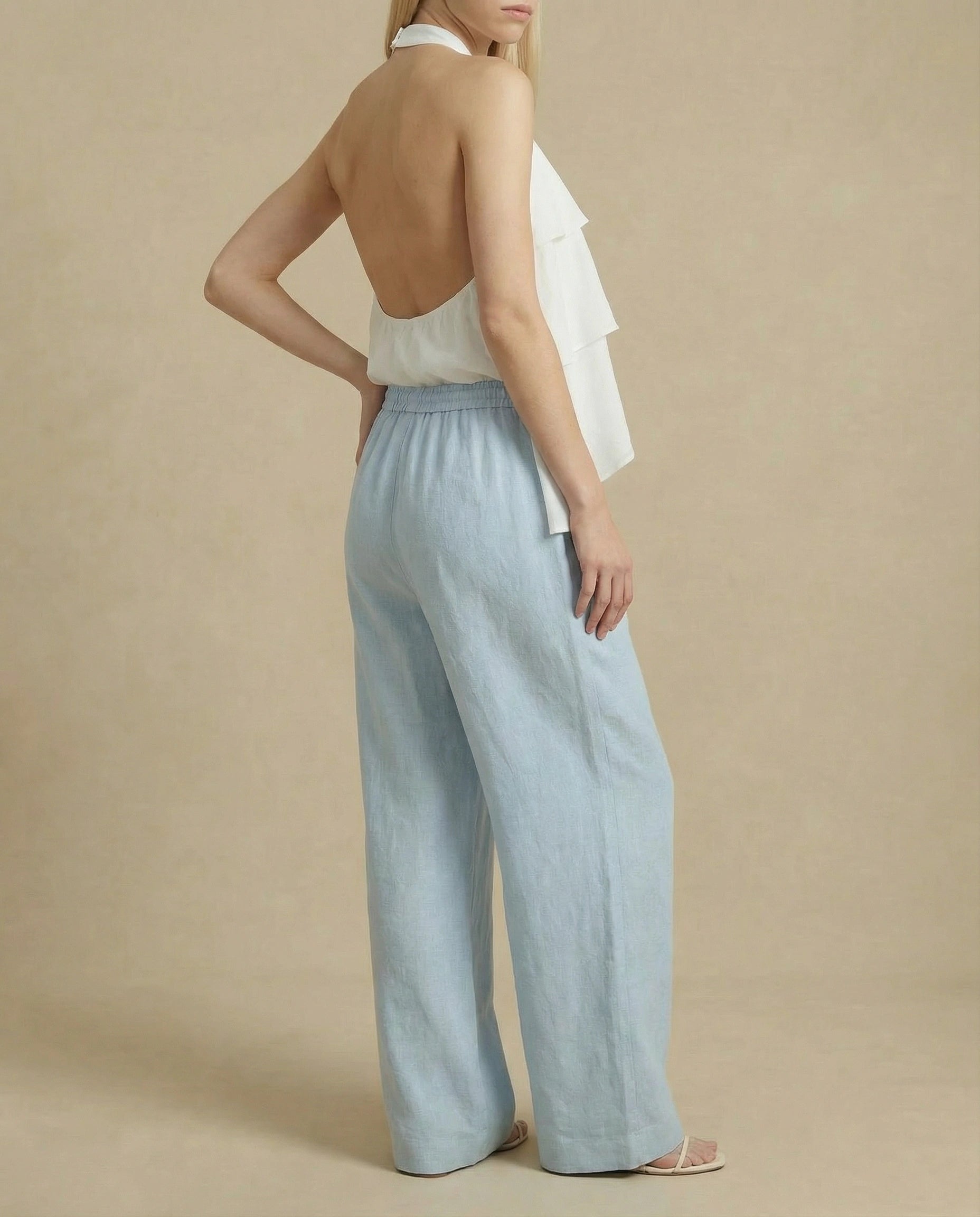 pantalon en lin bleu femme ete ciel