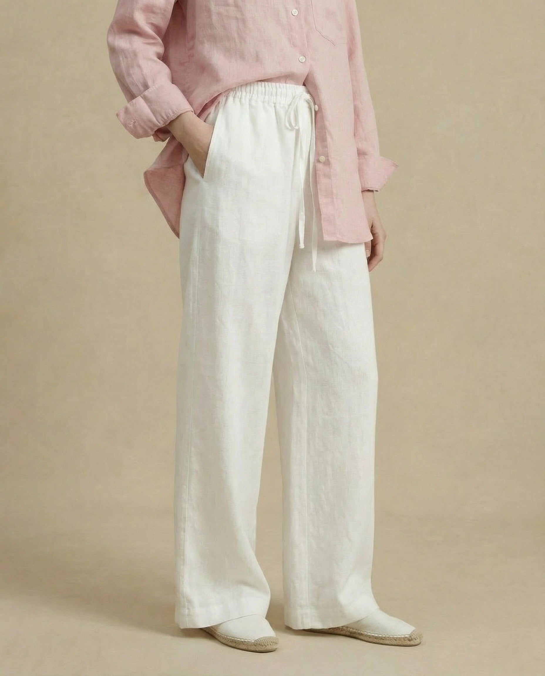 pantalon en lin femme blanc ete