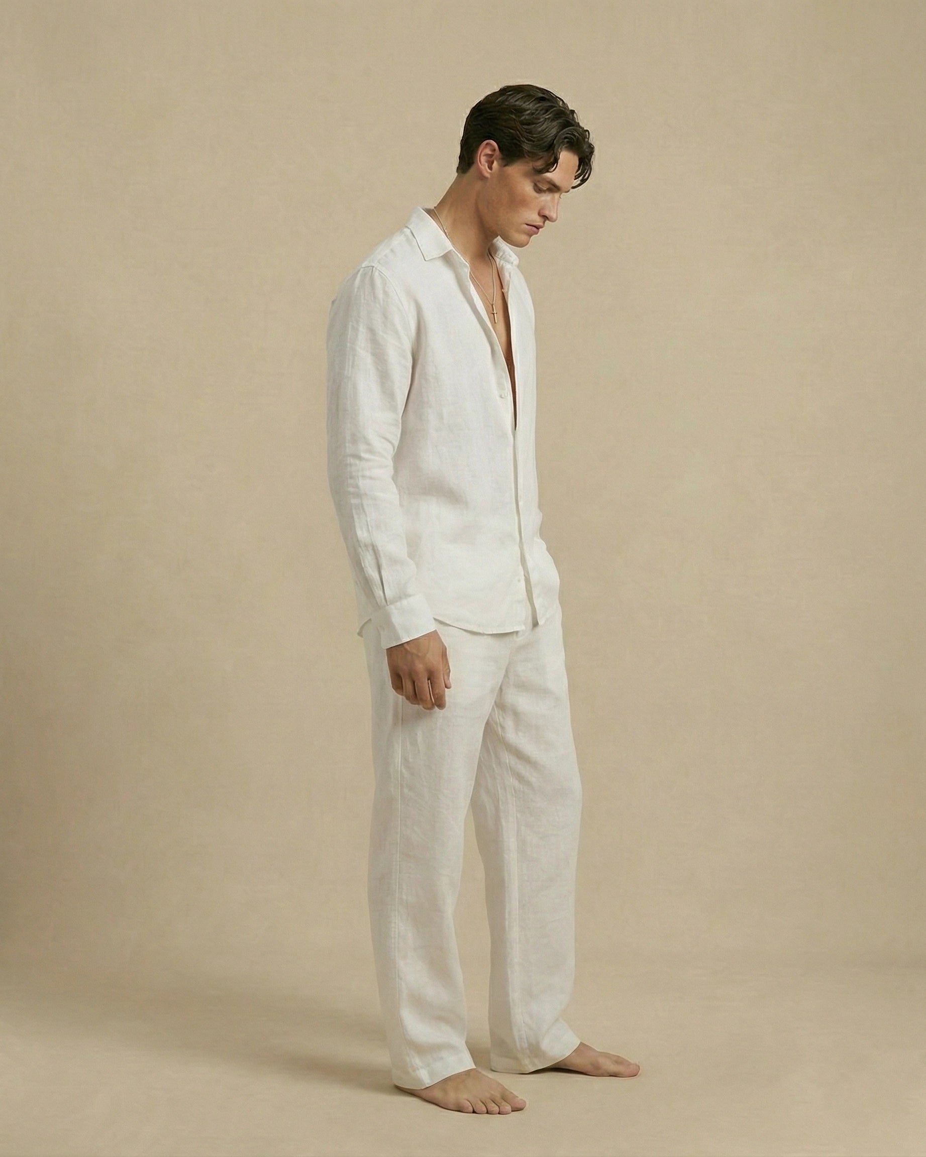 pantalon en lin homme blanc ensemble en lin chemise