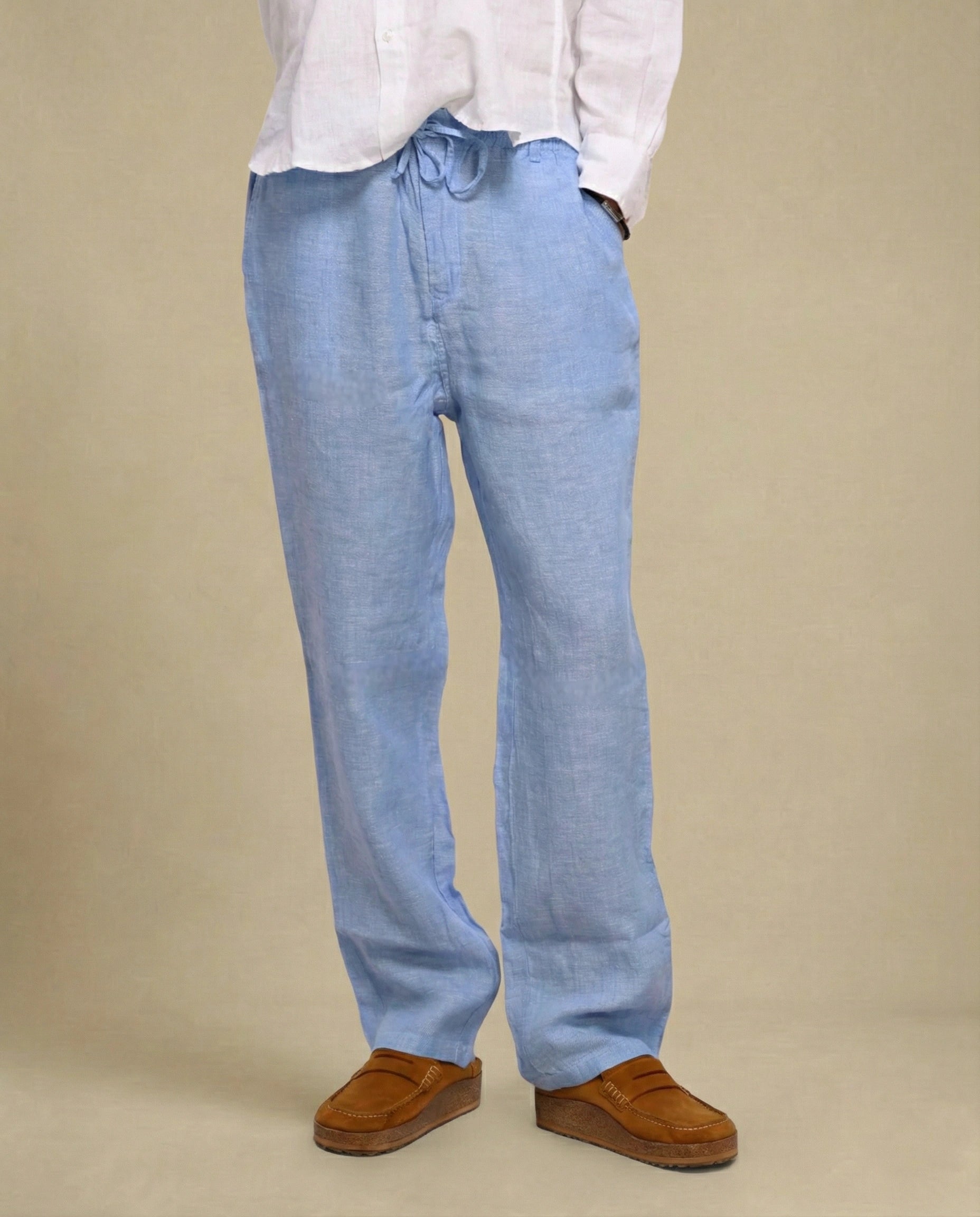 pantalon en lin homme bleu clair décontracté ample été