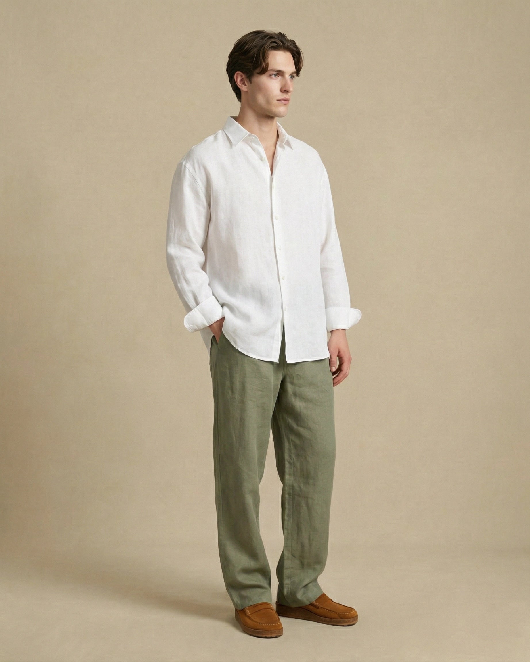 pantalon en lin vert homme kaki ete