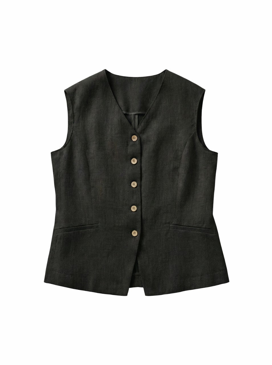 veste sans manche en lin femme noir