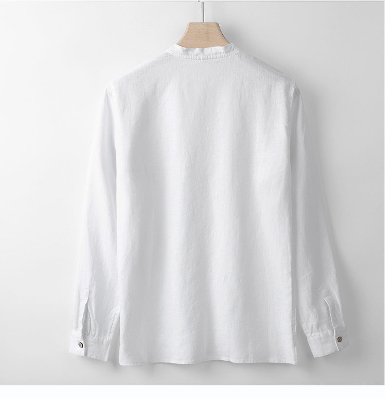 Chemise en lin blanc français col mao