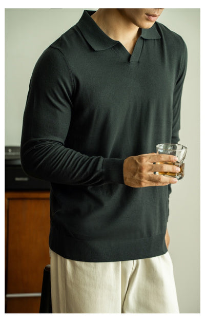 Silky long sleeve polo shirt