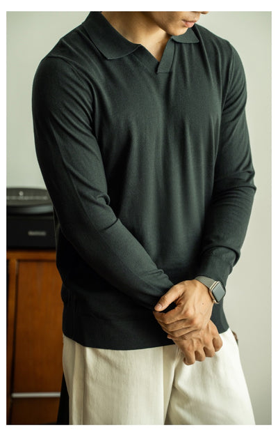 Silky long sleeve polo shirt