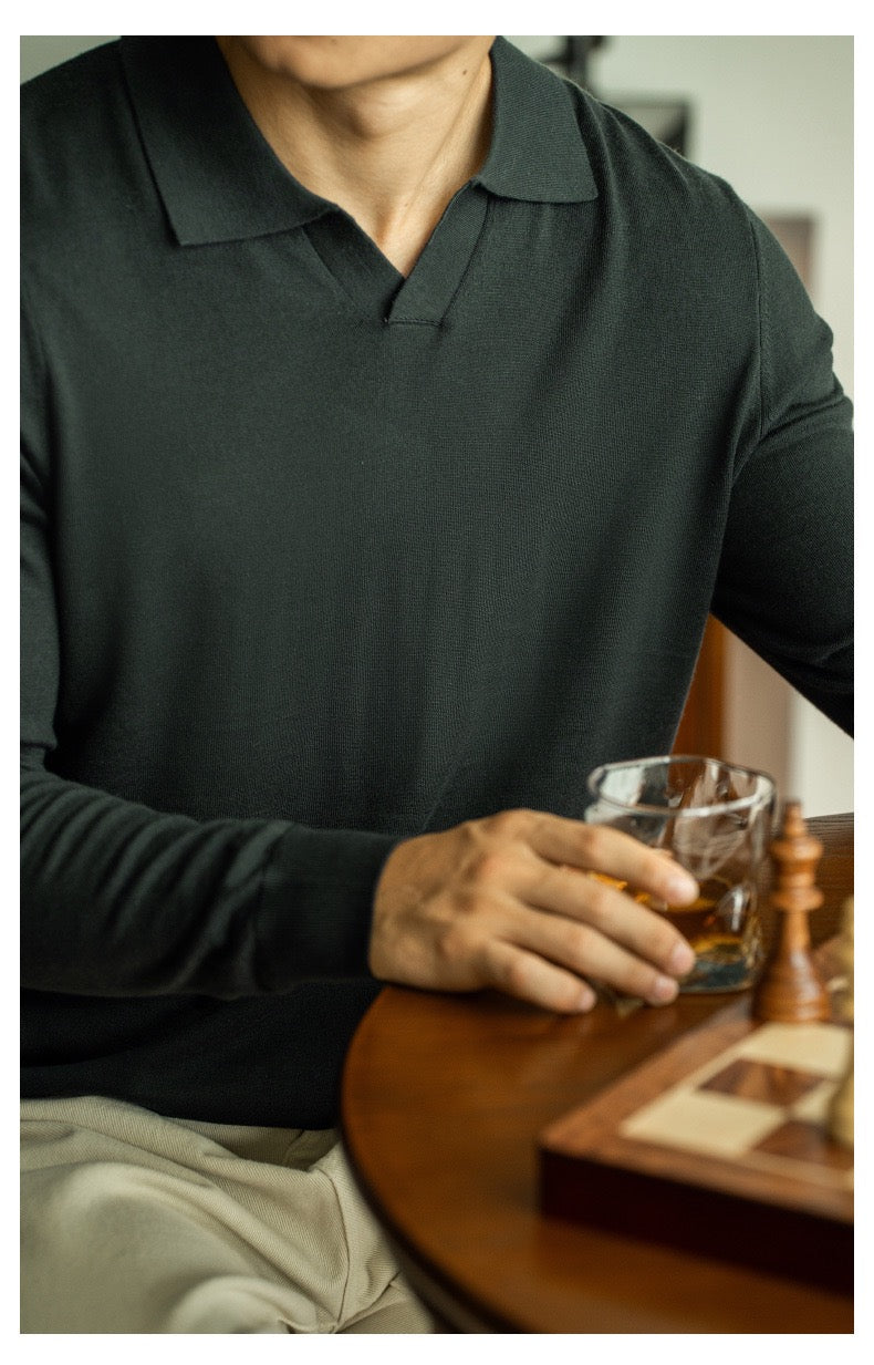 Silky long sleeve polo shirt