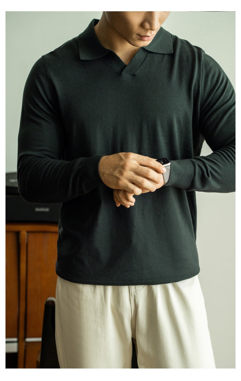 Silky long sleeve polo shirt