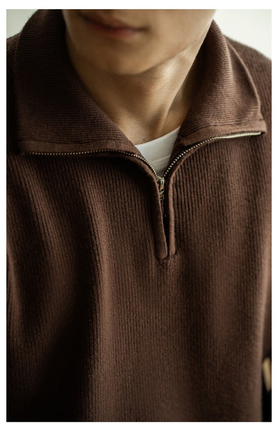 Half-zip stand-up collar cotton