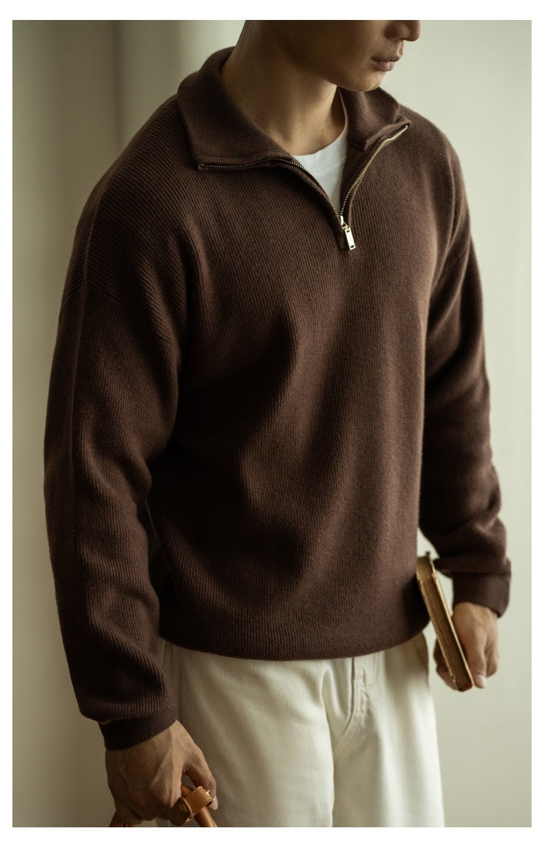 Half-zip stand-up collar cotton