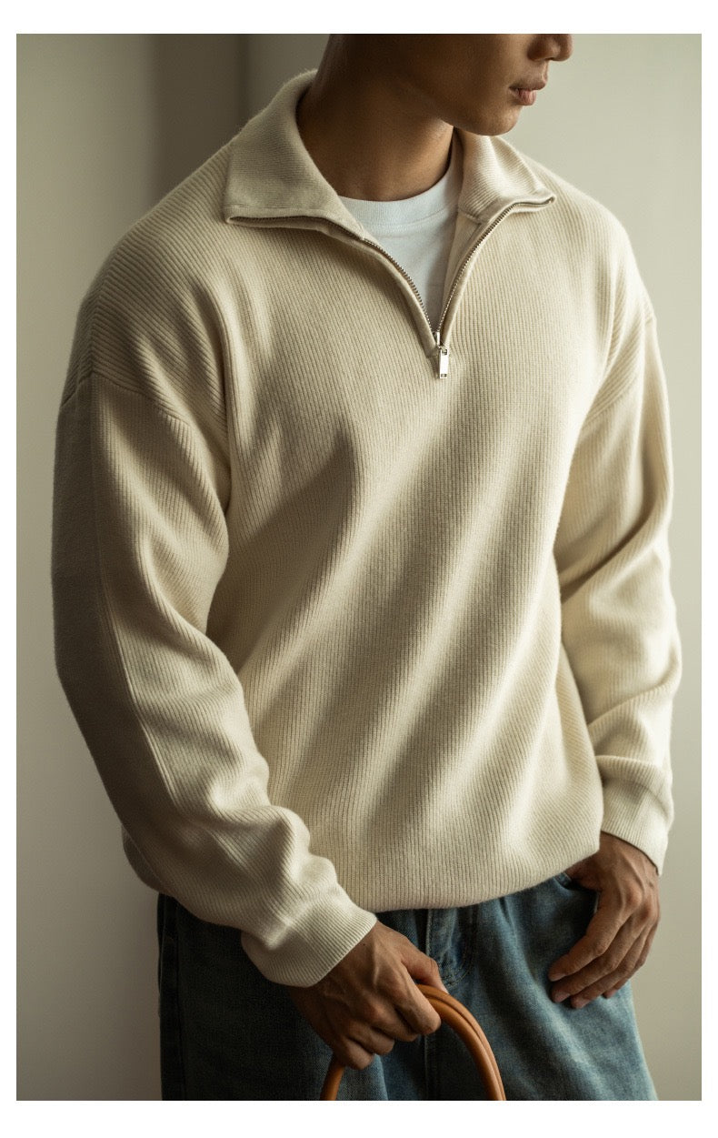 Half-zip stand-up collar cotton