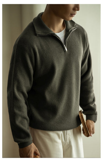 Half-zip stand-up collar cotton