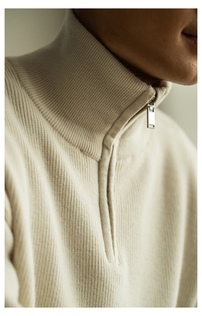 Half-zip stand-up collar cotton