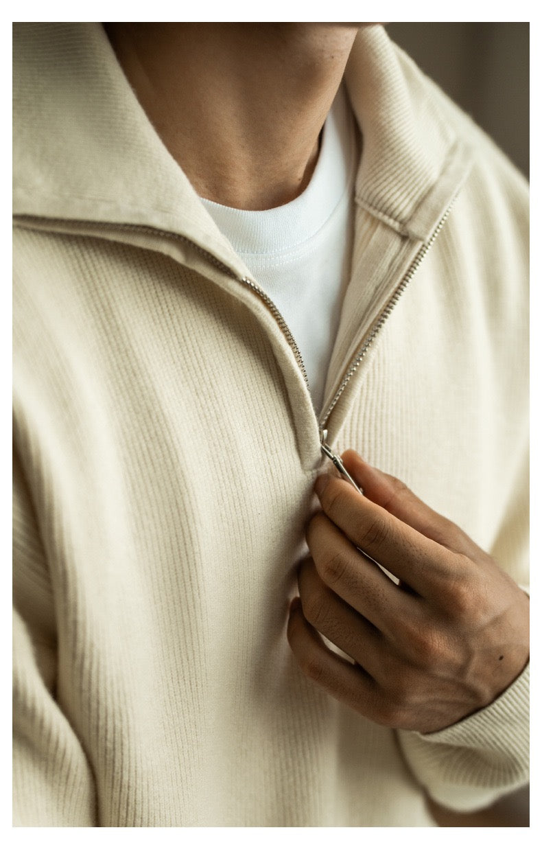 Half-zip stand-up collar cotton