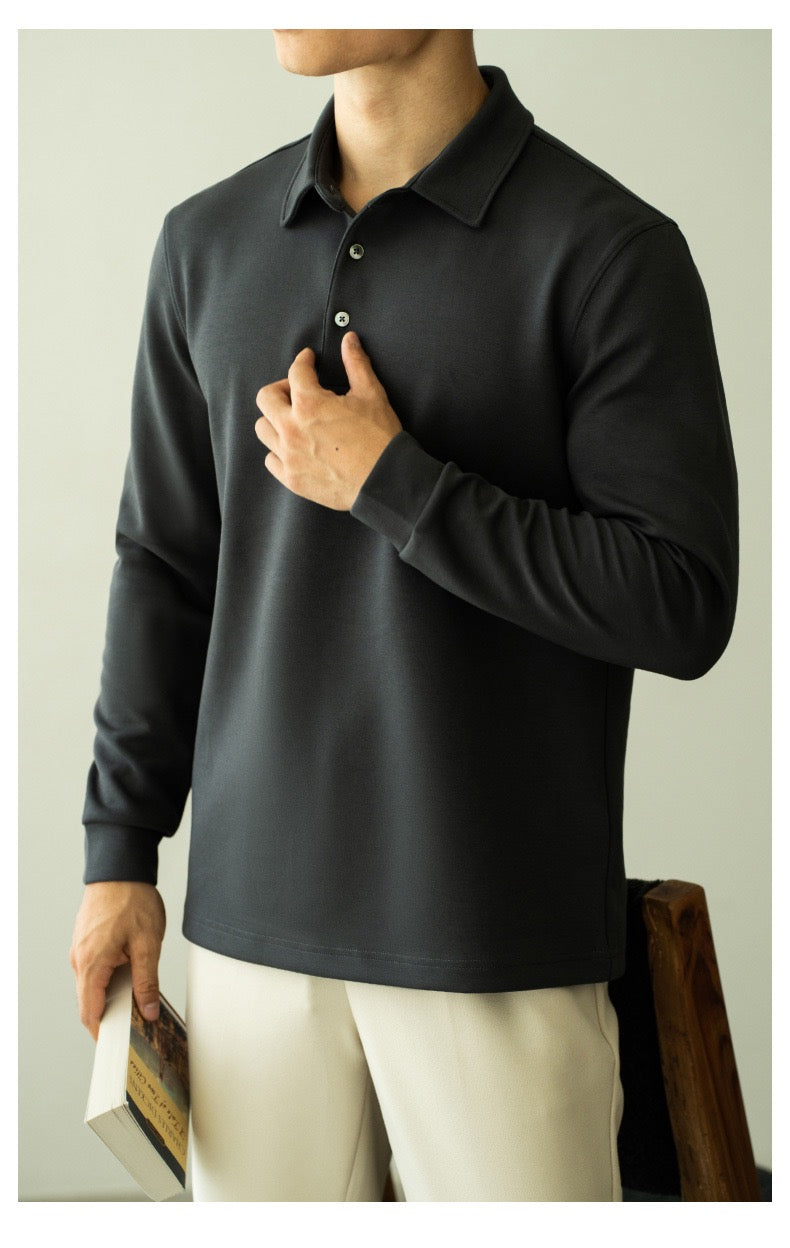 Thick buttoned long sleeve polo shirt