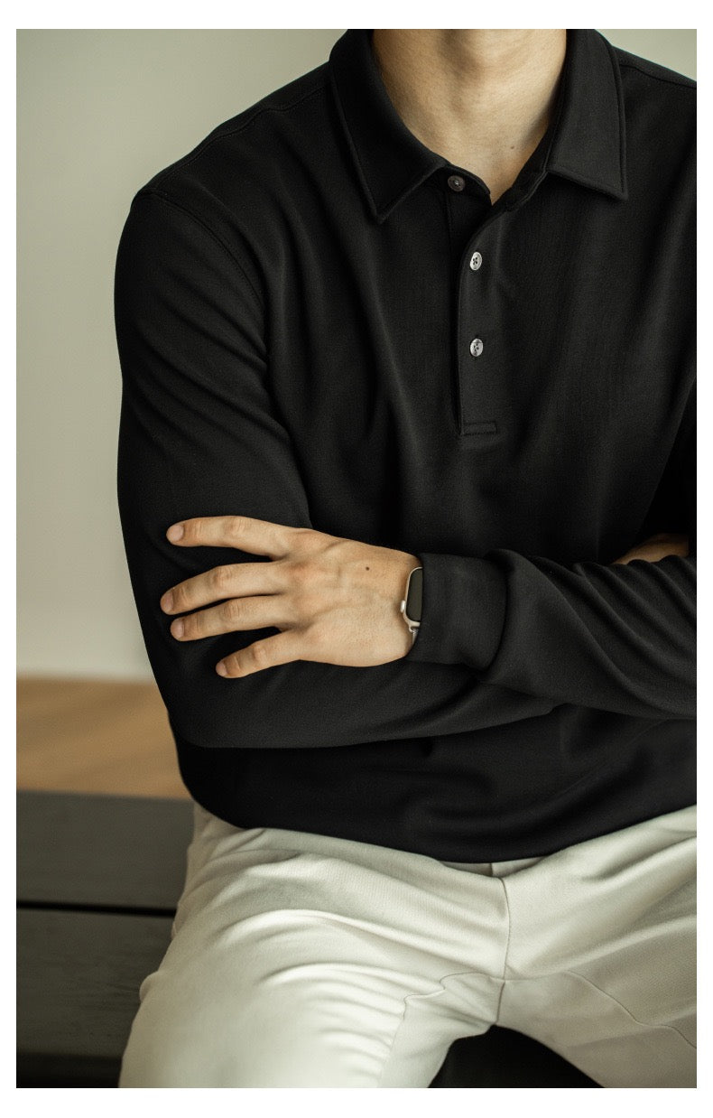 Thick buttoned long sleeve polo shirt