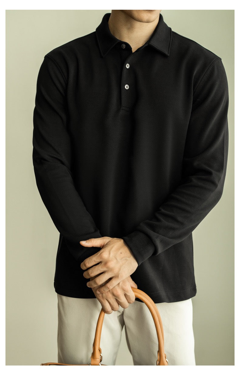 Thick buttoned long sleeve polo shirt