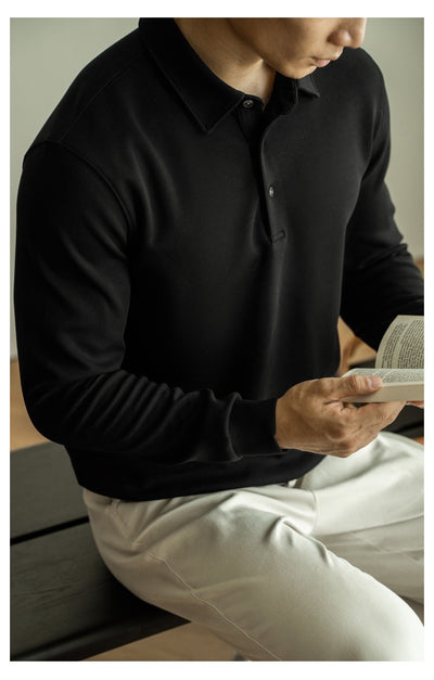 Thick buttoned long sleeve polo shirt