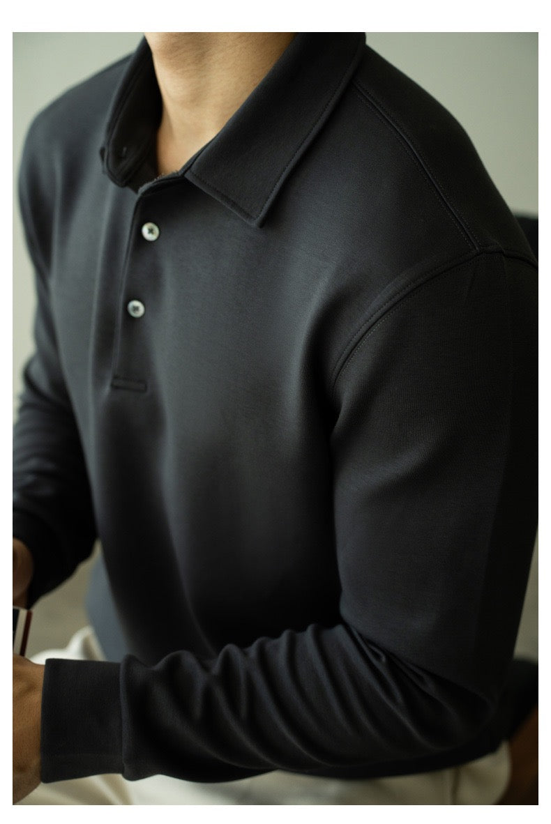 Thick buttoned long sleeve polo shirt