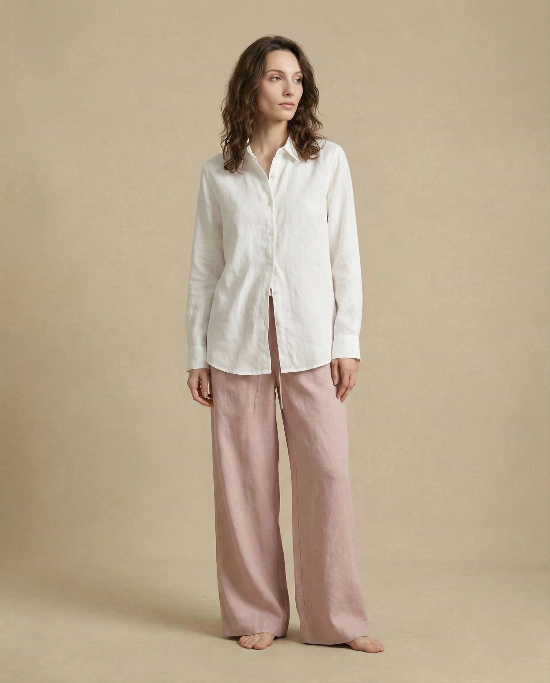 Pantalon en lin rose femme