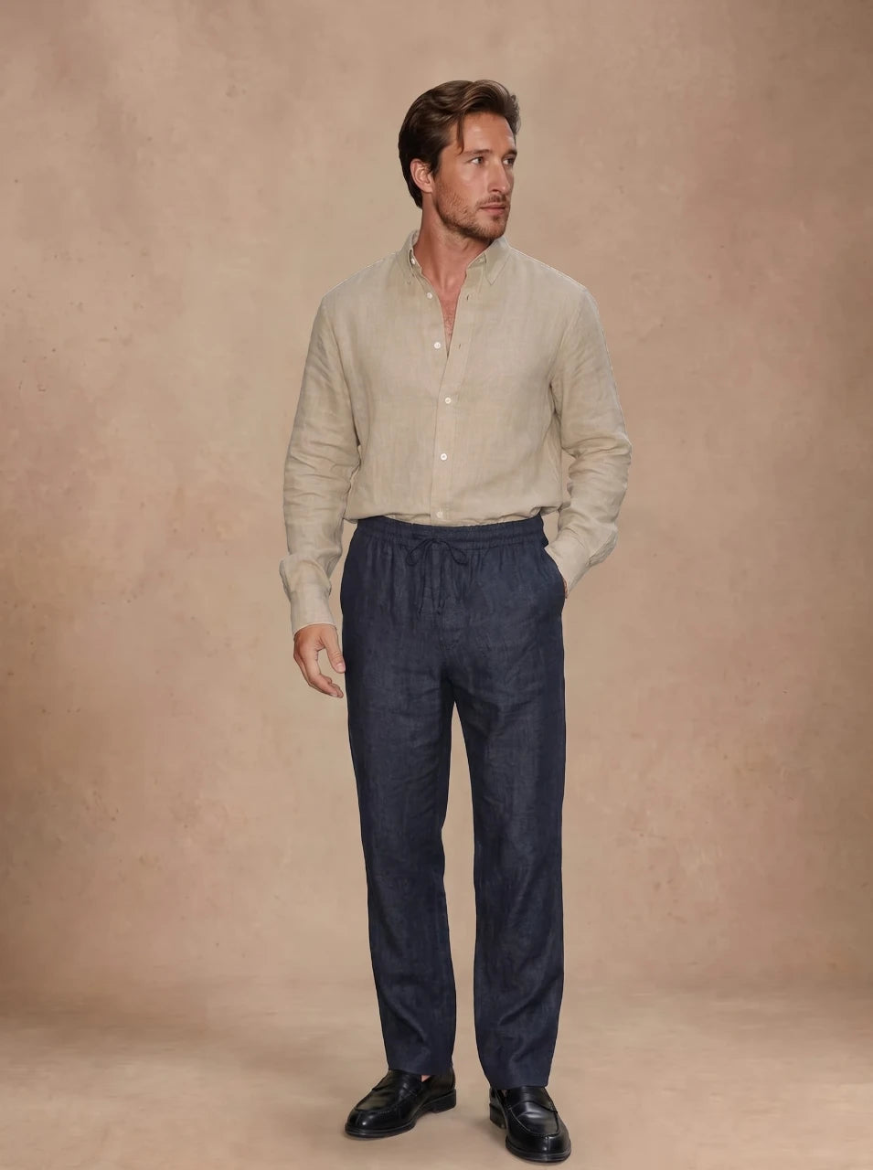 chemise beige lin homme