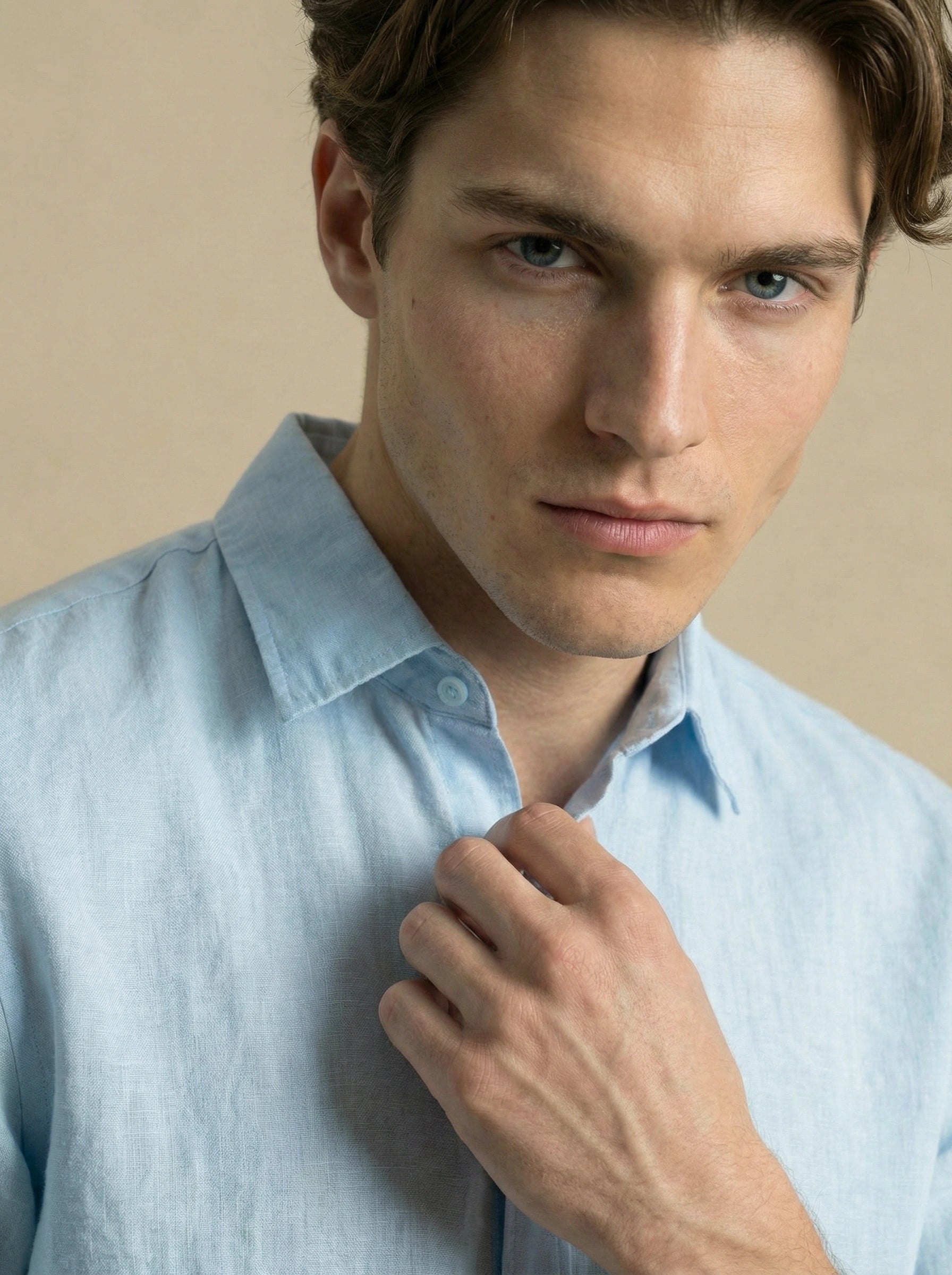 chemise bleu ciel lin homme