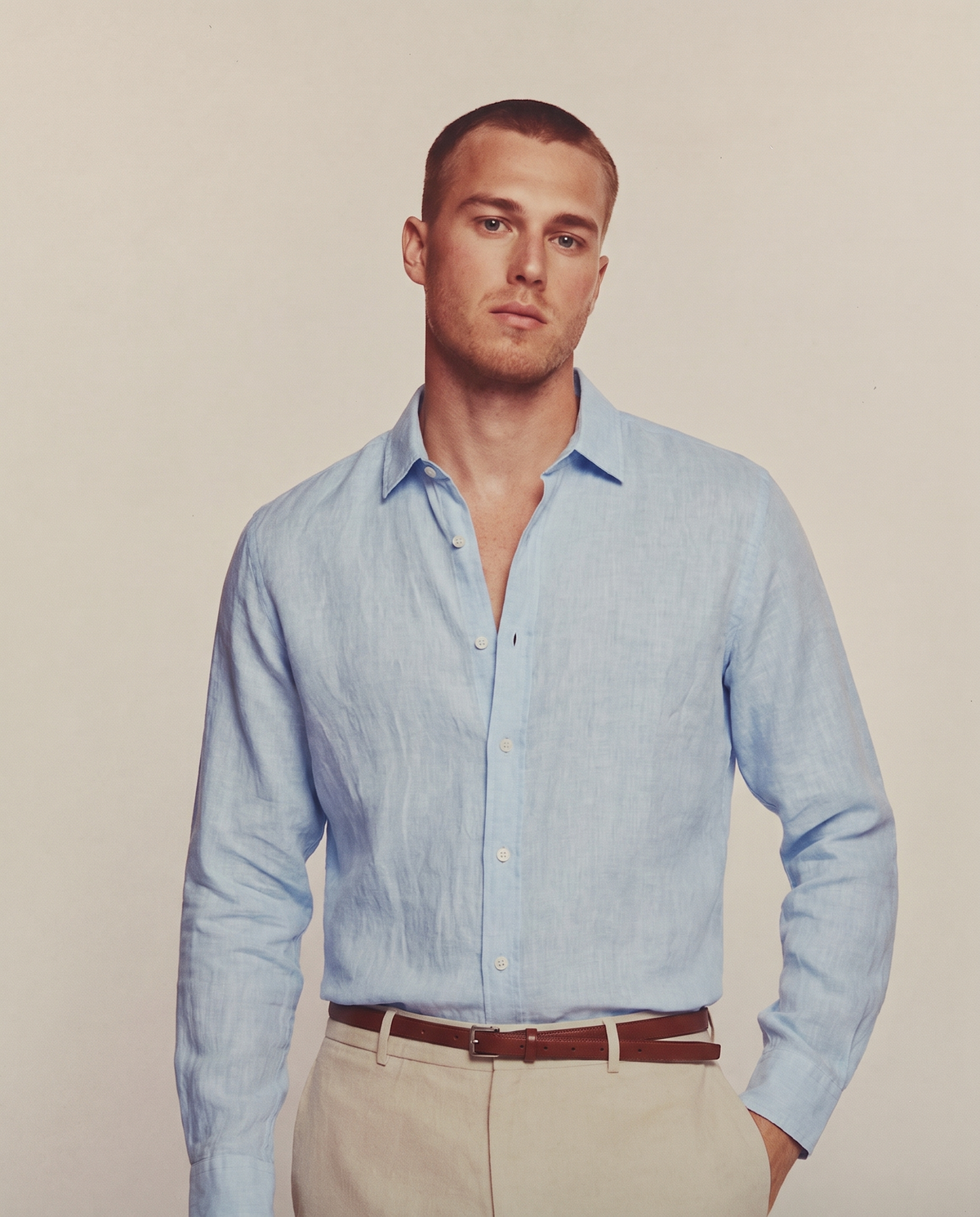 chemise bleu ciel lin homme