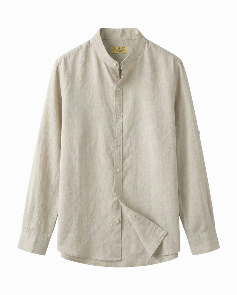Chemise pur lin homme col mao - Beige